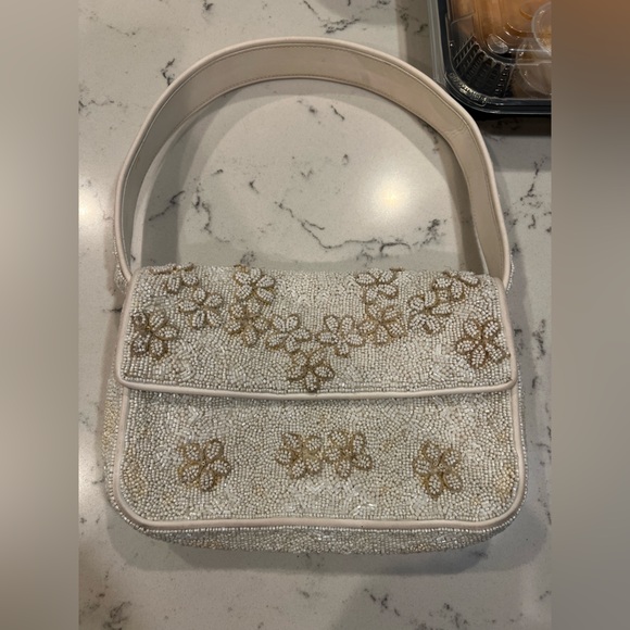 STAUD Tommy Beaded Bag, Garden Party white floral embroidered shoulder bag purse - Picture 4 of 15